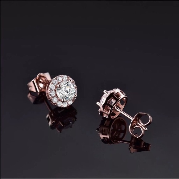 CRYSTAL STUD EARRINGS. ROSE GOLD PLATED. - Picture 5 of 5